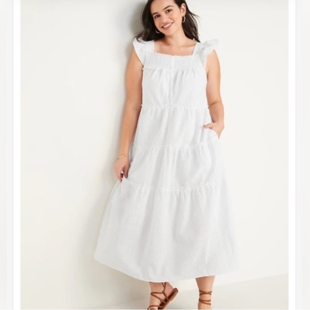 Old Navy White Sleeveless Sundress with Square Neck smocked Large NEW